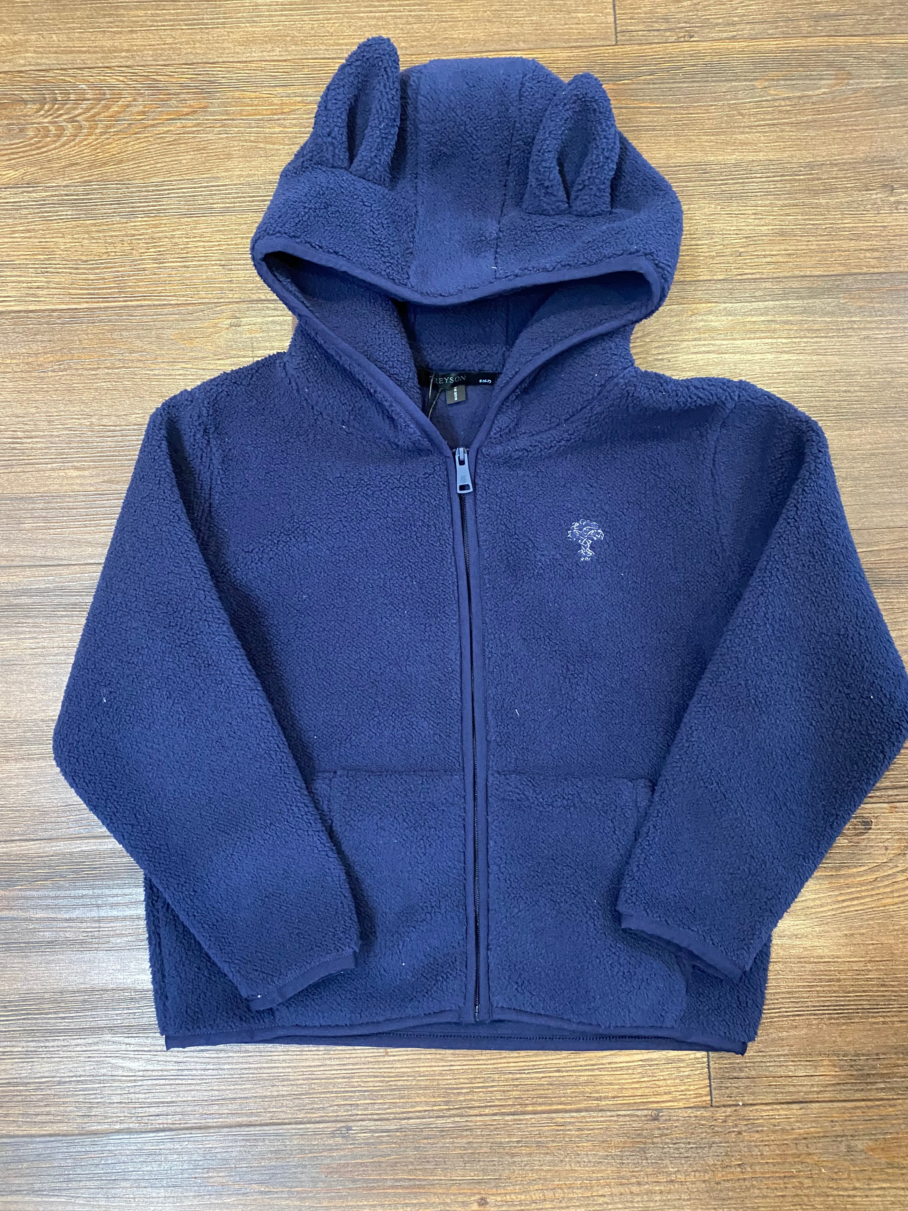 Kids Greyson Sherpa Wolf Hoodie - Matlese Blue - XSMALL